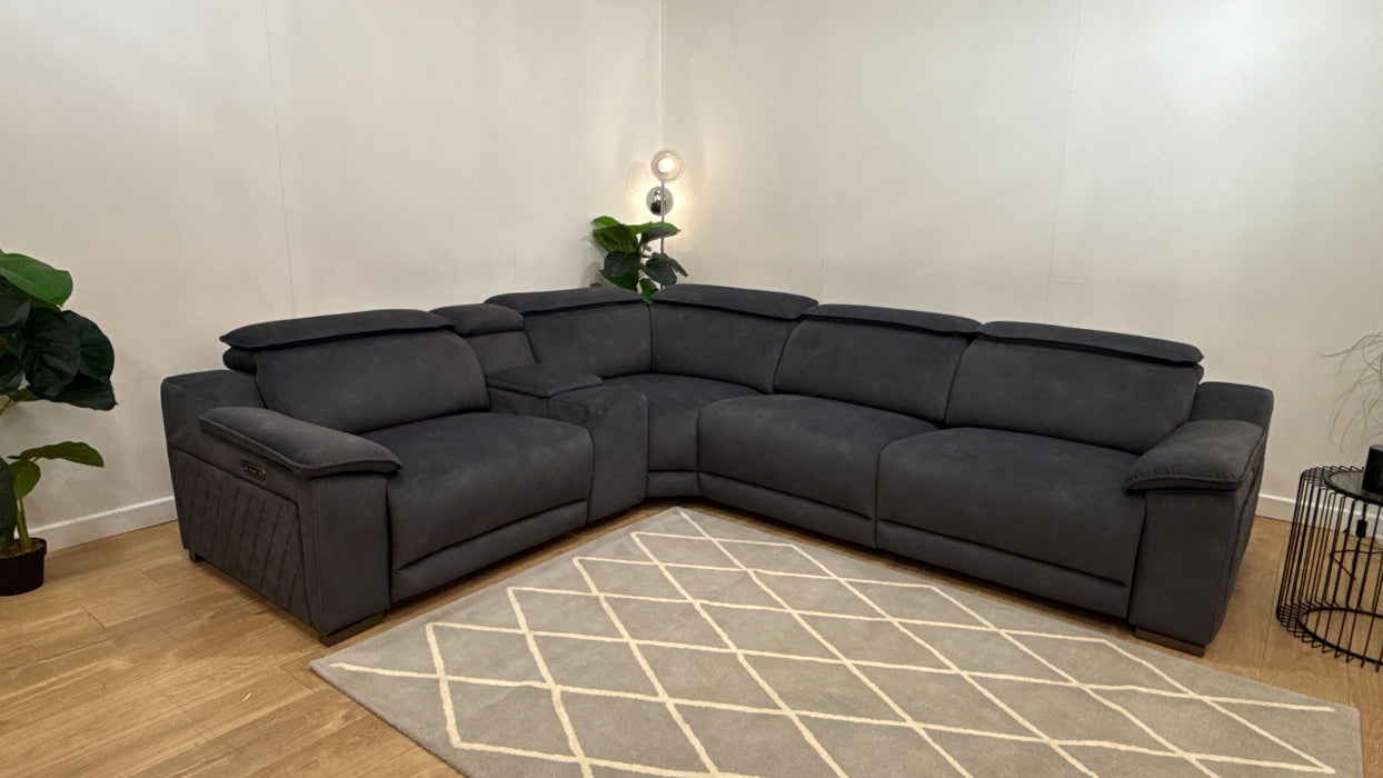 Sofology Benz Fabric 1.5 Console Corner 3 Power Recliner/Headrest in Lifestyle Flecked Charcoal