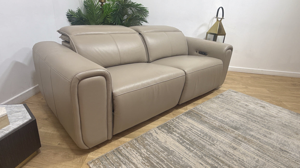 Sofology Premiere Leather 2.5 Seater Smart Console Power Recliner/Headrest Heated Seats in Trusty Embossed Stone