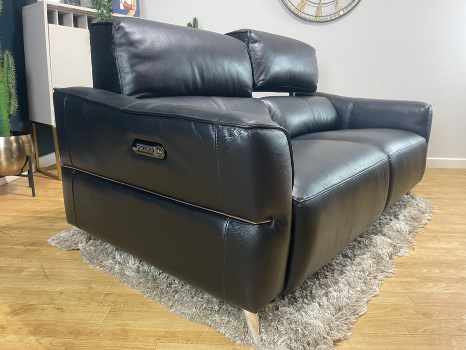 Dakota Leather 3 Seater Le Mans Black Power Recliner Power Headrest (WA2)