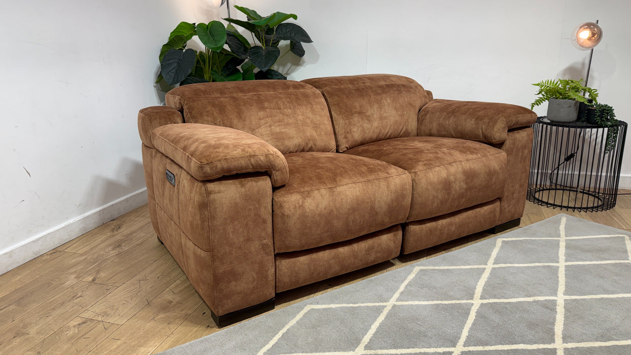 Sofology Laurence Fabric 2 Seater Power Recliner/Headrest in Washed Velvet Rust