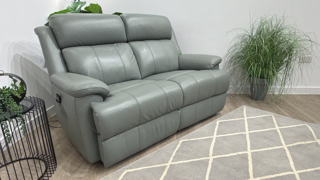 Sofology Gracie Leather 2 Seater Power Recliner/Headrest Massage in Trusty Sheen Granite Teal