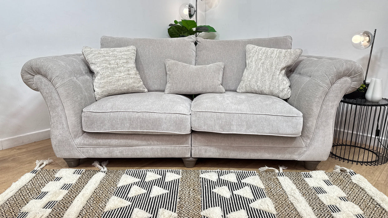 Sofology Highgrove Fabric 3 Seater Split Full Back Extra Flex in Luxury Deep Pile Chenille Silver