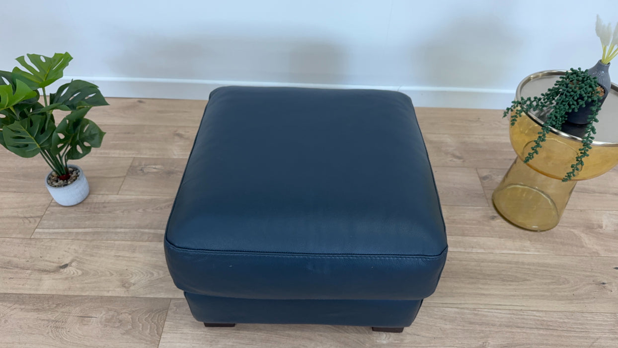 Santino Footstool - Leather - hampshire Blue