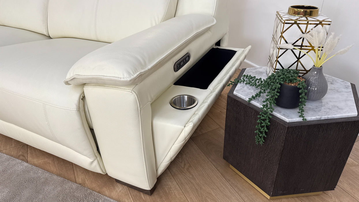 Sofology Benz Leather 3 Seater Power Recliner/Headrest in Trusty Sheen White