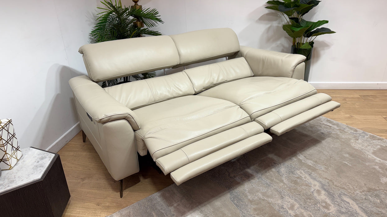 Sofology Illinois Leather 3 Seater Power Recliner/Headrest Heated Seats in Trusty Soft Sheen Silver