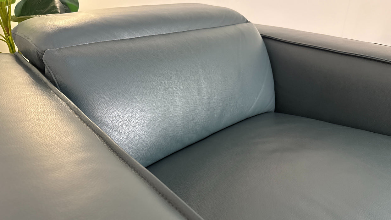 Sofology The Horizon Leather Loveseat Power Recliner/Headrest Heated Seat in Trusty Embossed Peacock