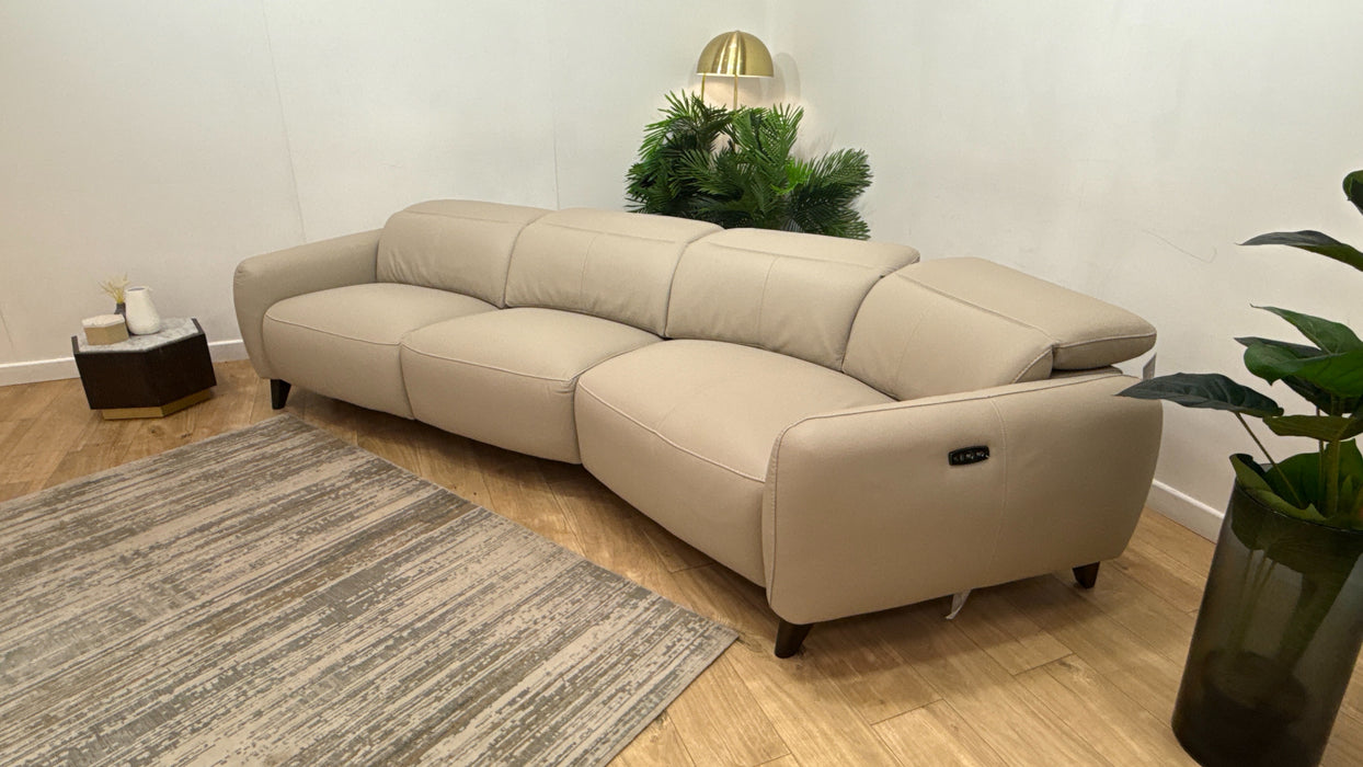 Sofology Larsen Leather 4 Seater Asymmetrical Power Recliner/Headrest In Trusty Matt Stone