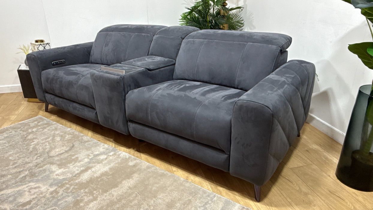 Sofology Allure Fabric 2.5 Seater Screen Console Power Recliner/Headrest Heated Seats Lumbar Speakers in Lifestyle Nubuck Feel Charcoal