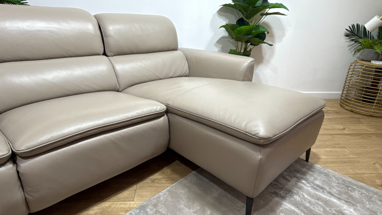 Sofology Viento Leather 3 Seater Chaise Power Recliner/Headrest Lumbar in Trusty Embossed Stone