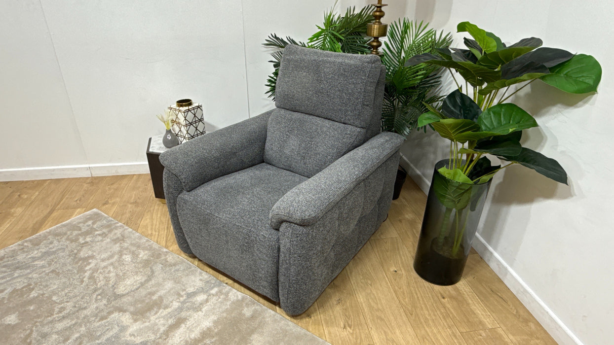 Sofology Ripley Fabric Chair Power Recliner/Headrest Heated Seat Lumbar Support in Woven Textured Charcoal