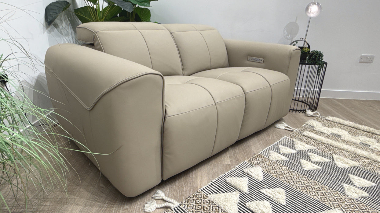 Sofology Riviera Leather 2 Seater Power Recliner/Headrest in Trusty Super Matt Putty