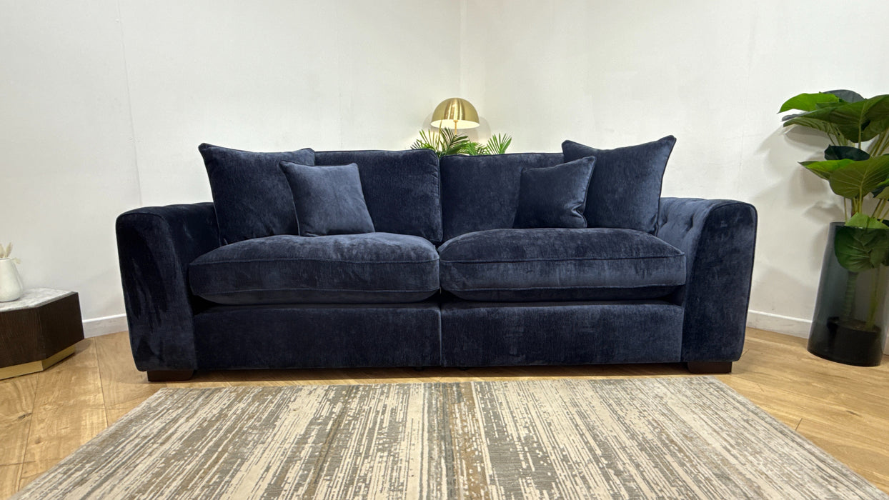 Sofology Valentina Fabric 4 Seater Split Foam/Fibre Seats Full Back in Luxury Deep Pile Chenille Denim