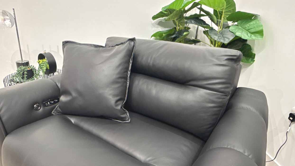 Sofology Daxton Leather Chair Motion Chaise + Speaker  in Trusty Matt Jet Black
