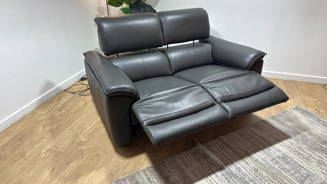 Sofology Hugo Leather 2 Seater Power Recliner/Headrest in Trusty Embossed Charcoal