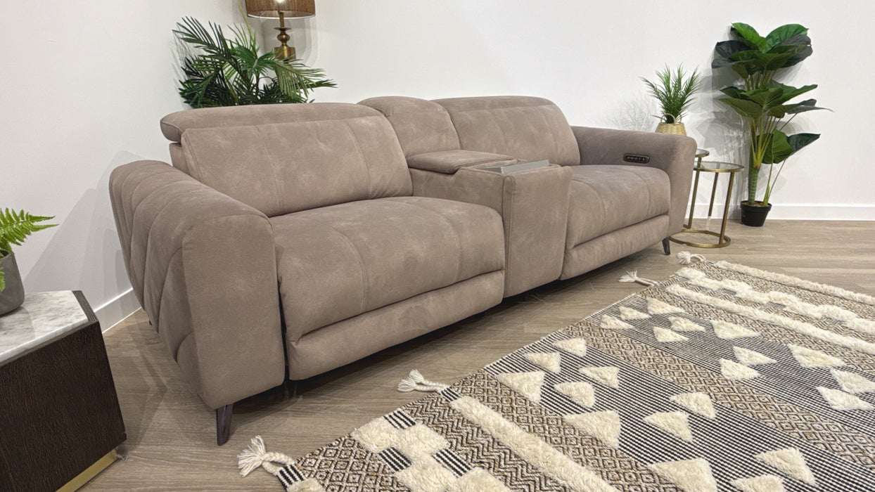 Sofology Allure Fabric 2.5 Seater Screen Console Power Recliner/Headrest Heated Seats Lumbar Support Speakers in Lifestyle Flecked Nutmeg