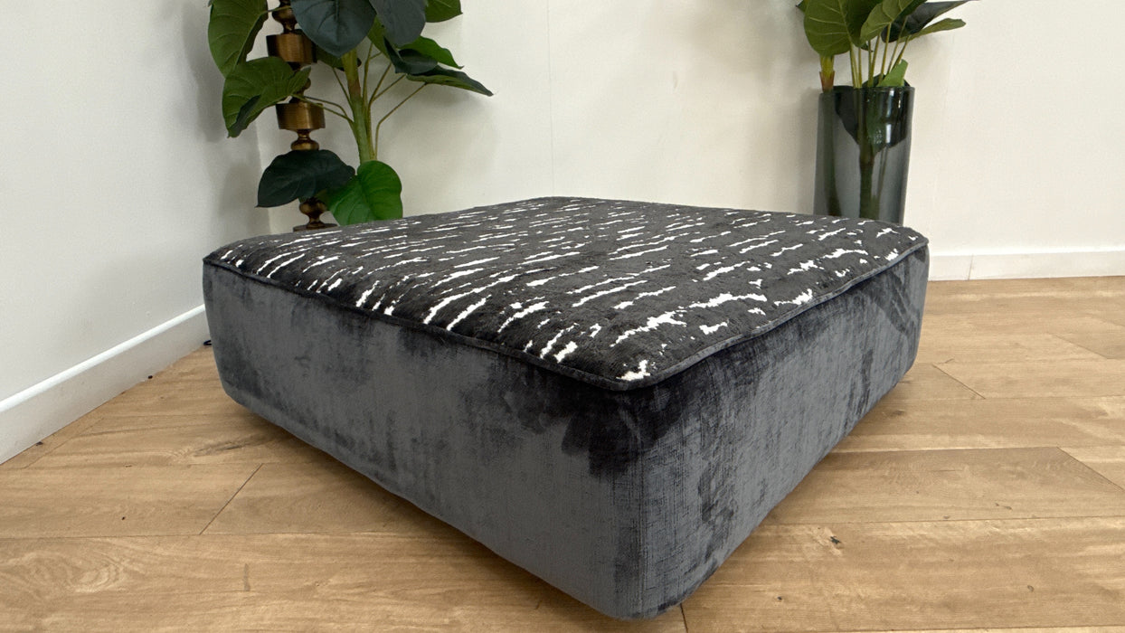 Sofology The Majestica Fabric Designer Footstool in Luxe Chenille Charcoal Mix