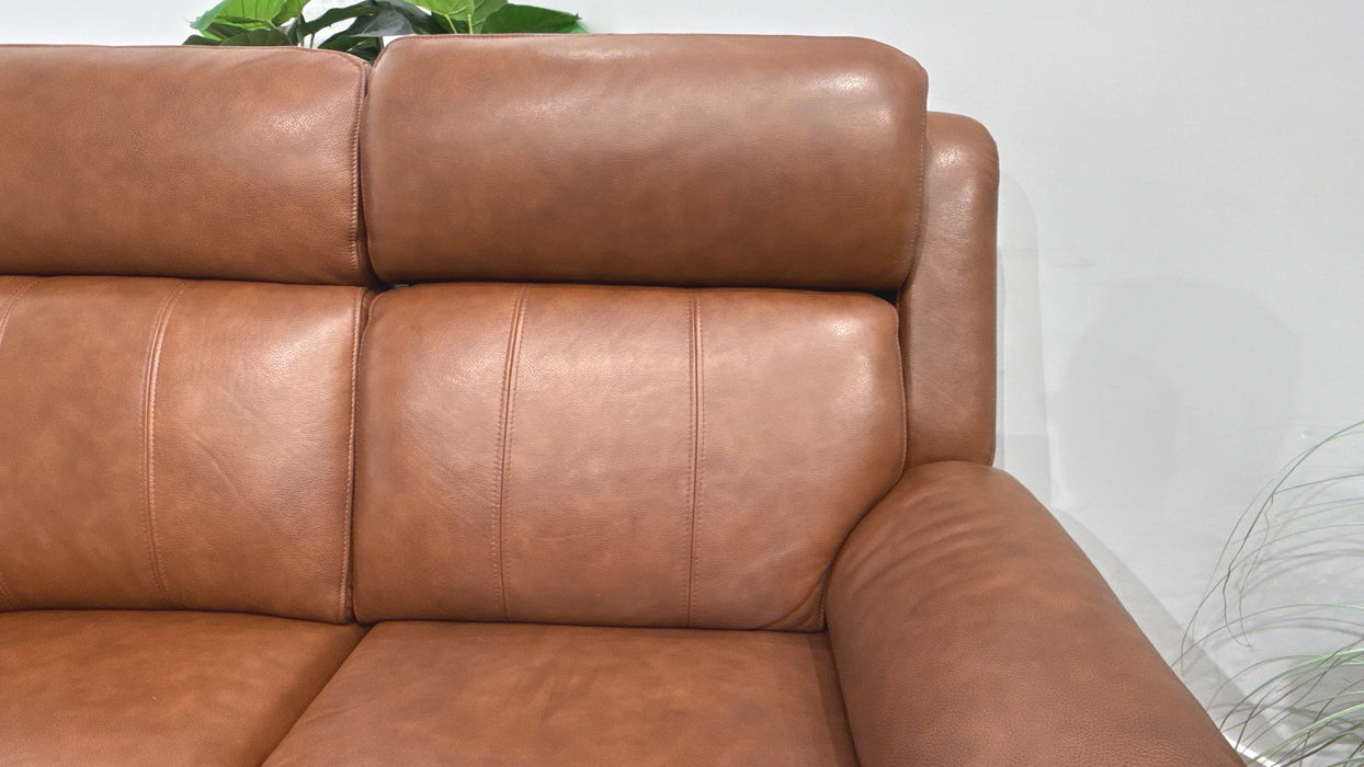 Sofology Gracie Leather 3 Seater Power Recliner/Headrest Heated Seats in Trusty Sheen Butterscotch