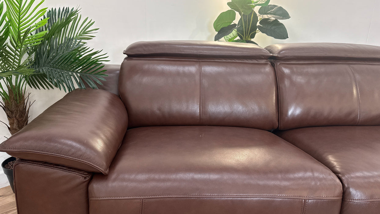 Sofology Benz Leather 3 Seater Power Recliner/Headrest in Trusty Sheen Chocolate