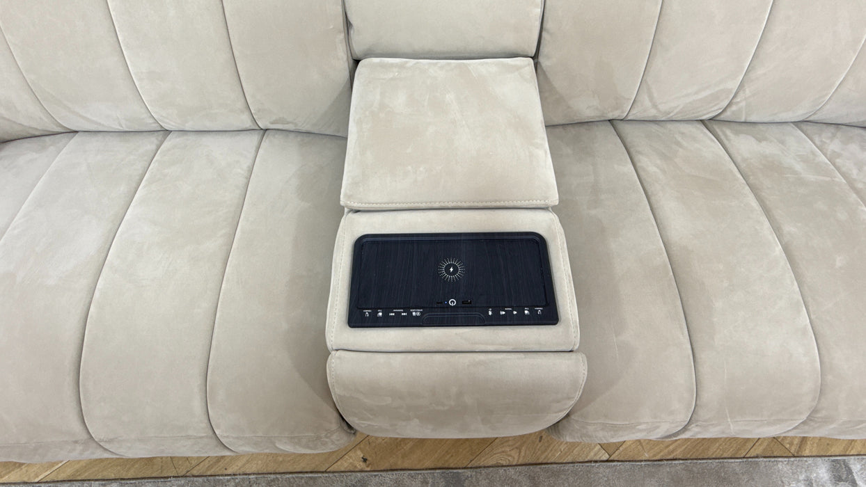 Sofology Paramount Fabric 2.5 Seater Console Power Recliner/Headrest Speakers in Lifestyle Nubuck Feel Stone