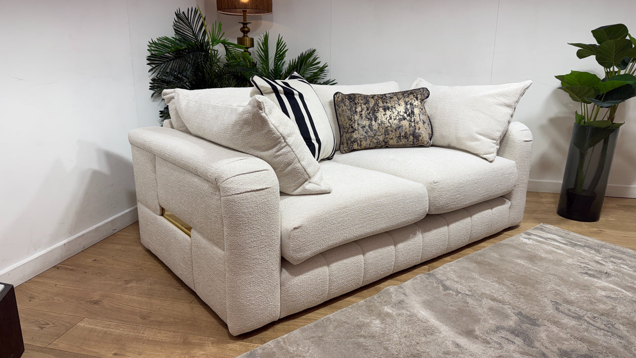 Sofology Westwood Fabric 2 Seater Gold Trim in Soft Boucle Ecru Mix