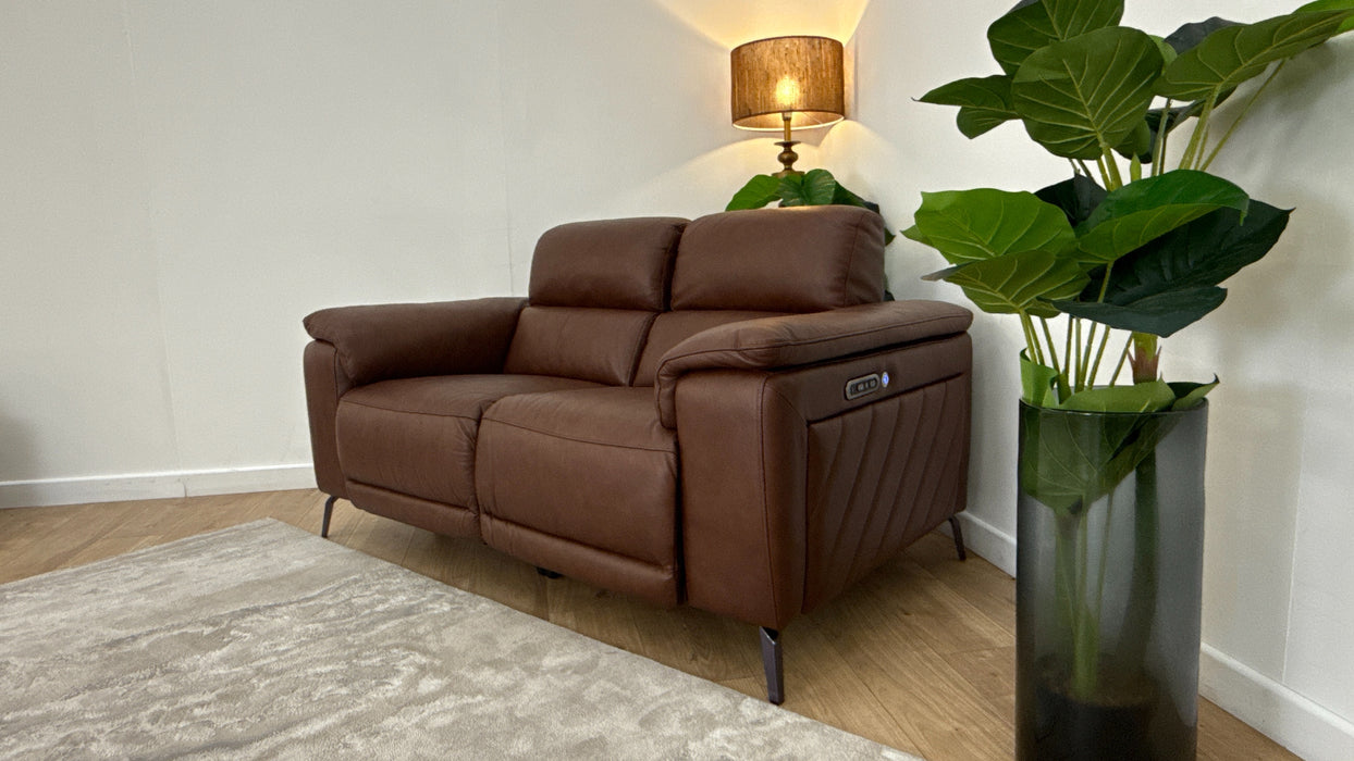 Sofology The Fratelli Leather 2 Seater Power Recliner/Headrest in Trusty Embossed Chestnut