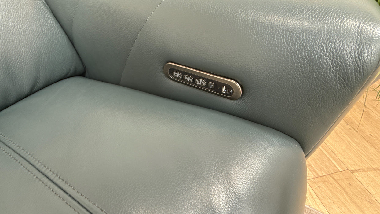 Sofology Allure Leather 2.5 Seater Screen Console Power Recliner/Headrest Heated Seats Lumbar Support Speakers in Trusty Embossed Peacock
