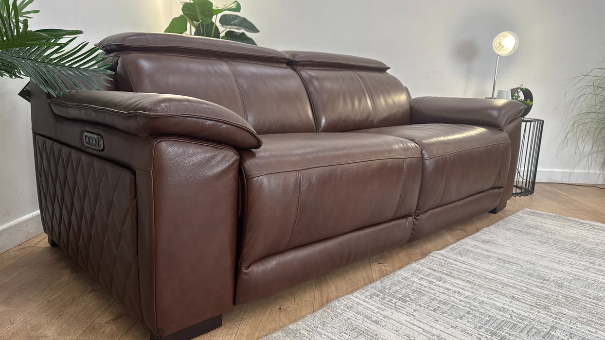 Sofology Benz Leather 3 Seater Power Recliner/Headrest in Trusty Sheen Chocolate