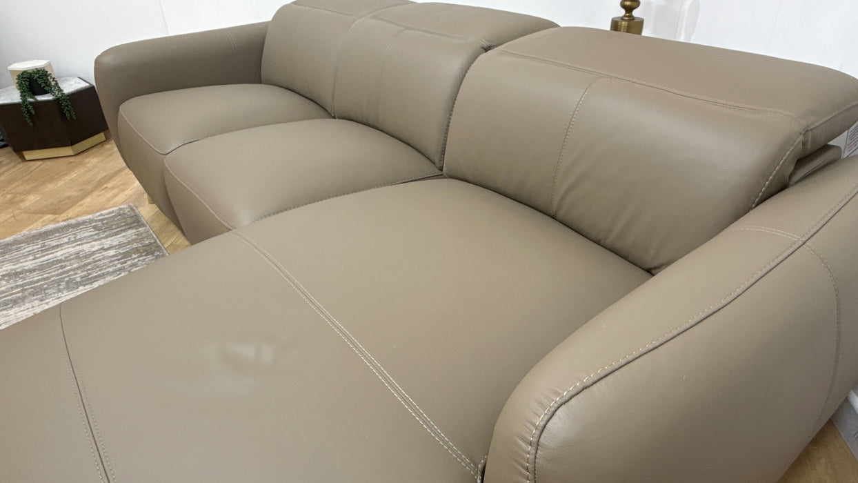Sofology Larsen 3 Seater Chaise Leather Power Recliner/Headrest in Trusty Matt Taupe