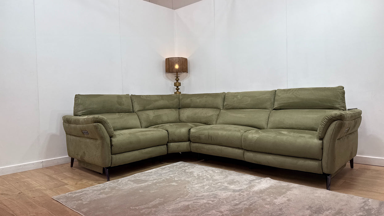 Sofology Missouri Fabric 1 Corner 3 Power Recliner/Headrest in Lifestyle Plush Olive