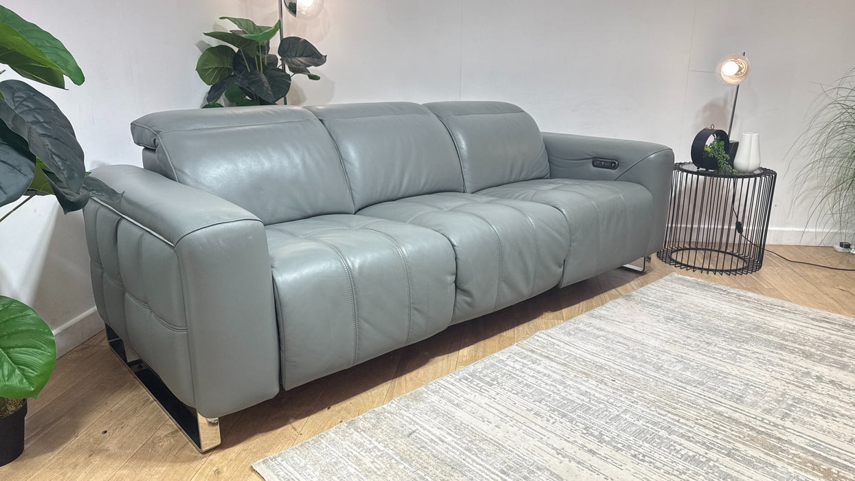 Sofology Marvella Leather 3 Seater Power Recliner/Headrest in Trusty Sheen Granite Teal