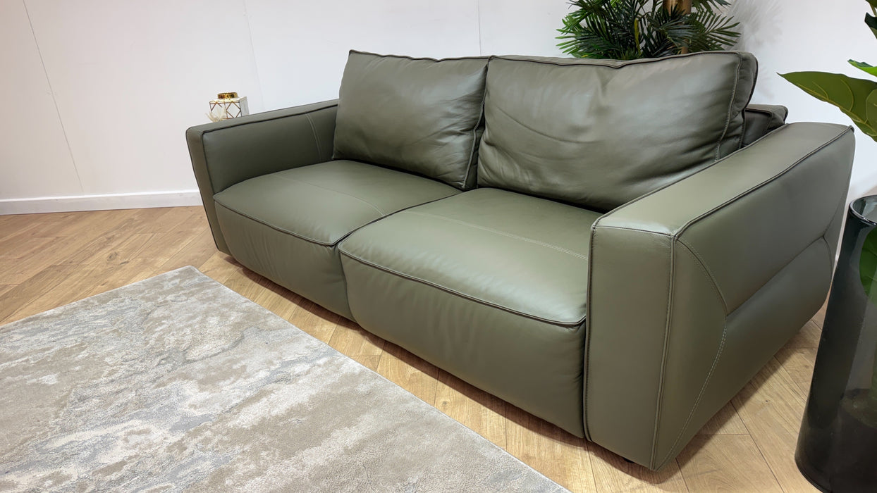 Sofology Palazzo Leather 3 Seater without Trim in Trusty Matt Olive