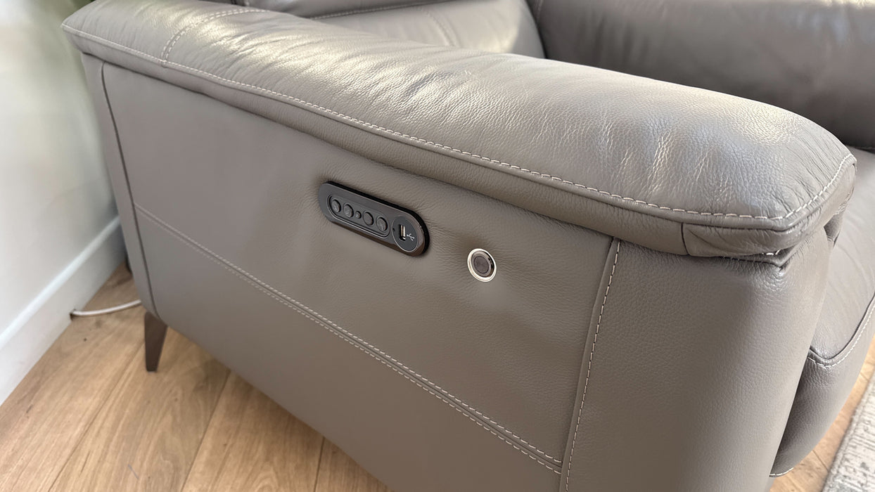 Sofology Illinois Leather Chair Power Recliner/Headrest Heated Seat in Trusty Soft Sheen Fossil Grey