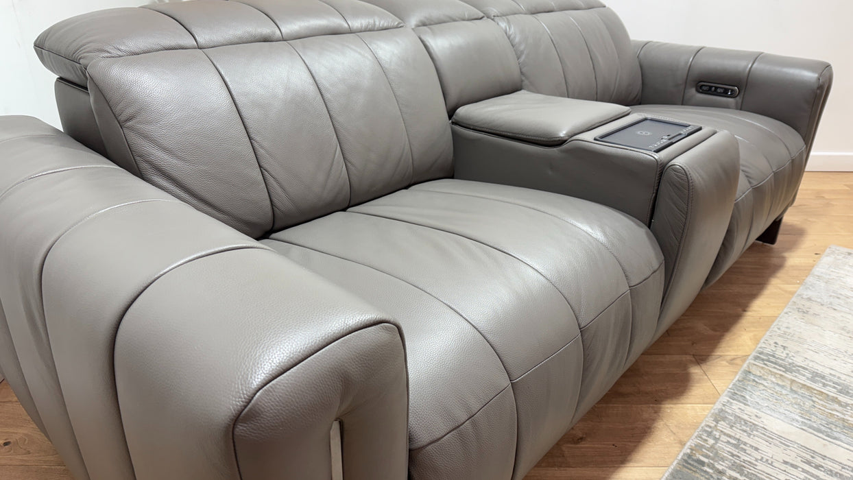 Sofology Paramount Leather 2.5 Seater Console Power Recliner/Headrest Speakers in Trusty Embossed Elephant
