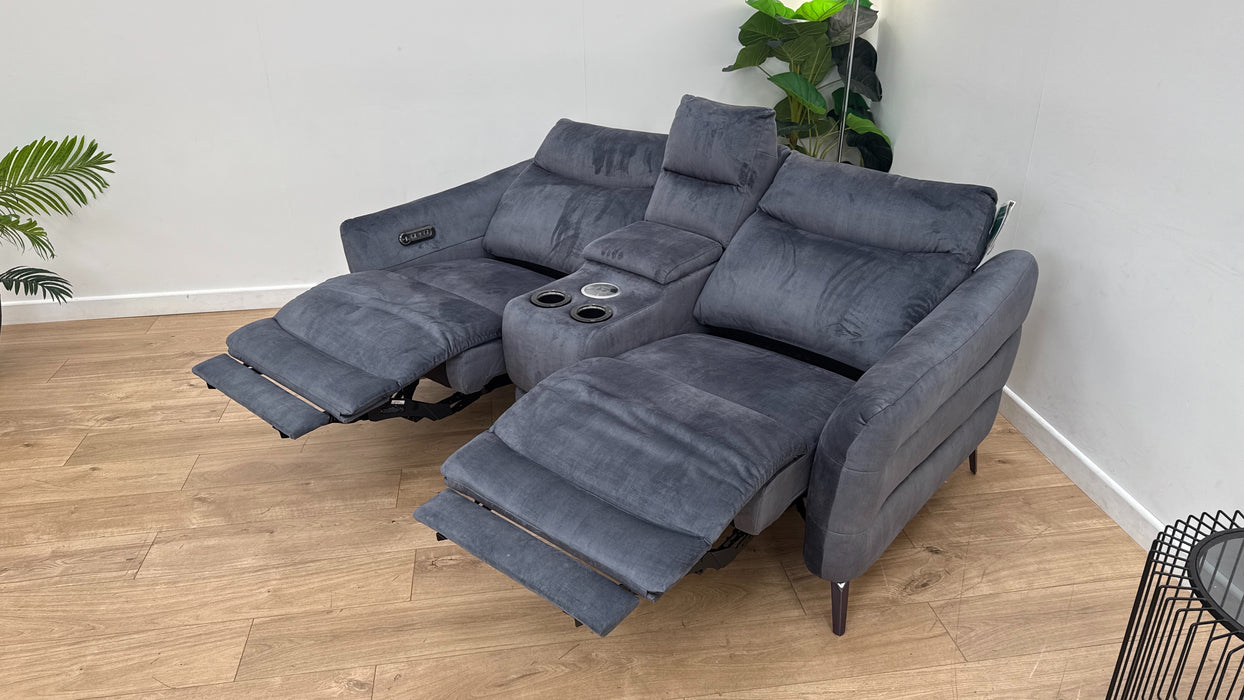 Sofology Renato Fabric 2 Seater Console Power Recliner Speakers in Heritage Velvet Granite