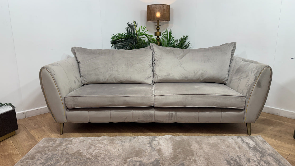Sofology Gabrielle Fabric 4 Seater Gold Trim in Plush Pebble/Alexa Truffle Mix
