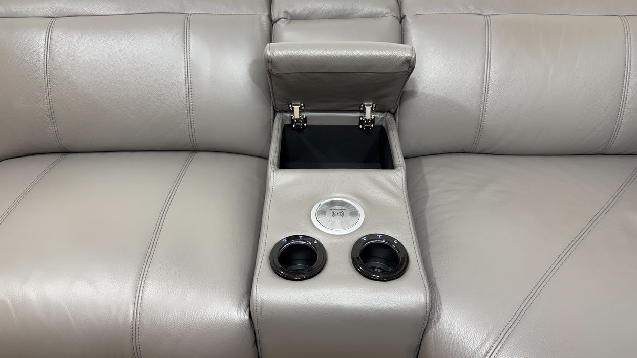 Sofology Allure Leather 3 Corner 3 Smart Console Power Recliner/Headrest Heated Seats Lumbar Support Speakers Trusty Embossed Elephant