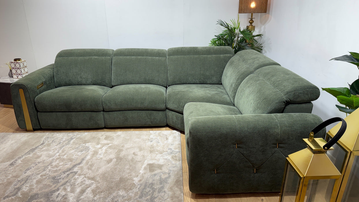 Sofology Kingsbridge Fabric 3 Corner 1.5 Power Recliner/Headrest Heated Seats in Relaxed Chenille Pine