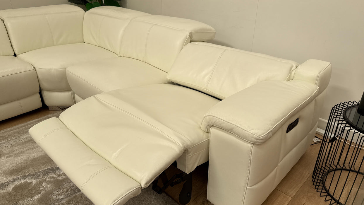 Sofology Laurence Leather 1 Corner 3 Power Recliner/Headrest in Trusty Soft Sheen White