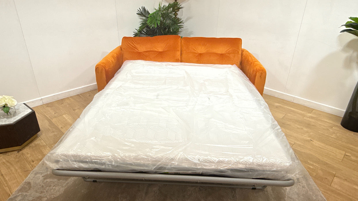 Sofology Islington Fabric 3 Seater Hybrid Pocket Sofa Bed in Sleek Tangerine