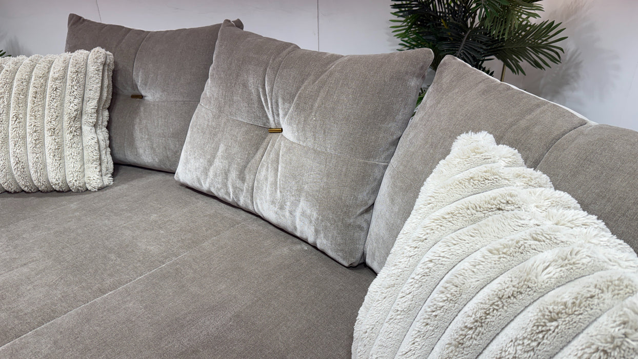Sofology Oscar Fabric 4 Seater Gold Trim in Fine Textured Chenille Stone Mix