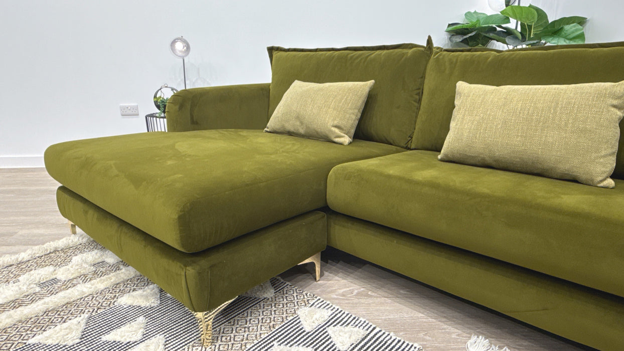 Sofology Eastwood Grande Chaise Fabric Sofa in Moss Velvet
