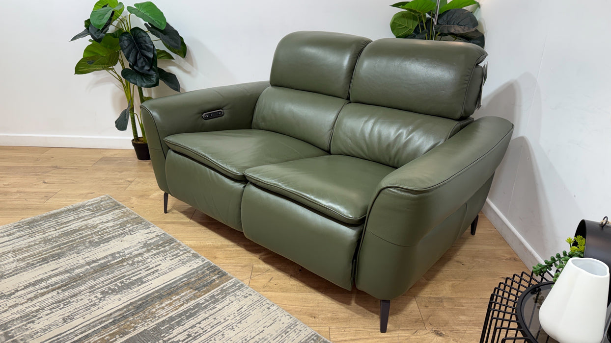 Sofology Viento Leather 2 Seater Power Recliner in Trusty Embossed Dark Olive