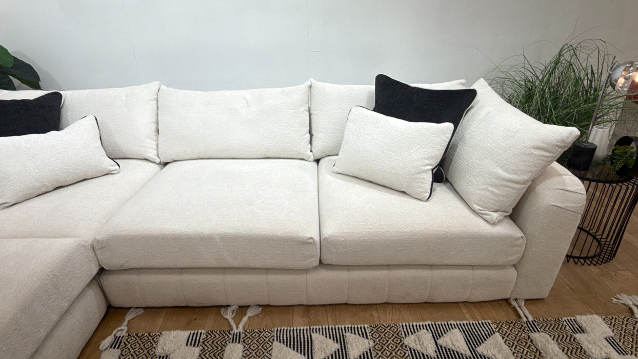 Sofology Westwood Fabric 3 Corner 3 Gold Trim in Soft Boucle Ecru Mix