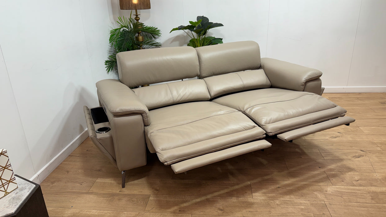 Sofology Fratelli Leather 2.5 Seater Power Recliner/Headrest in Trusty Embossed Stone