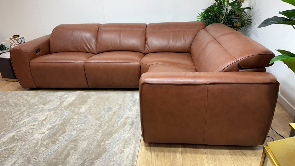Sofology Bohemia Leather 3 Corner 1.5 Power Recliner/Headrest in Trusty Embossed Cognac