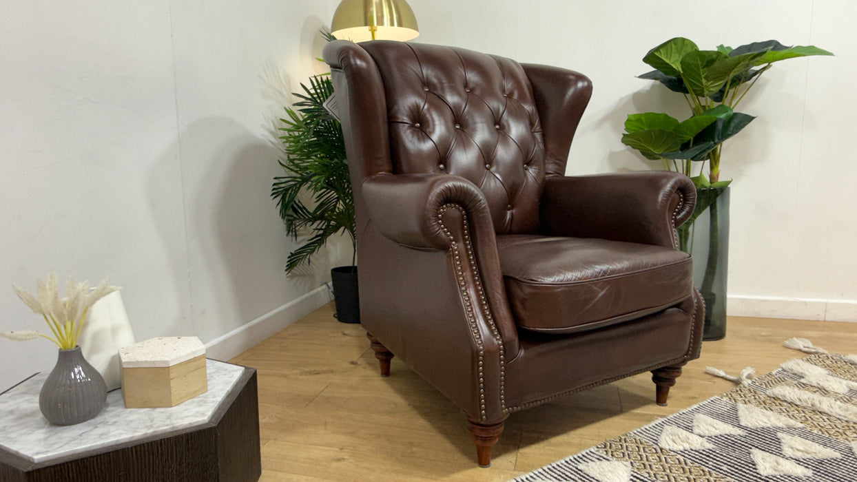 Sofology Darcy Leather Accent Wing Chair with Studs in Trusty Supersoft Sheen Chestnut