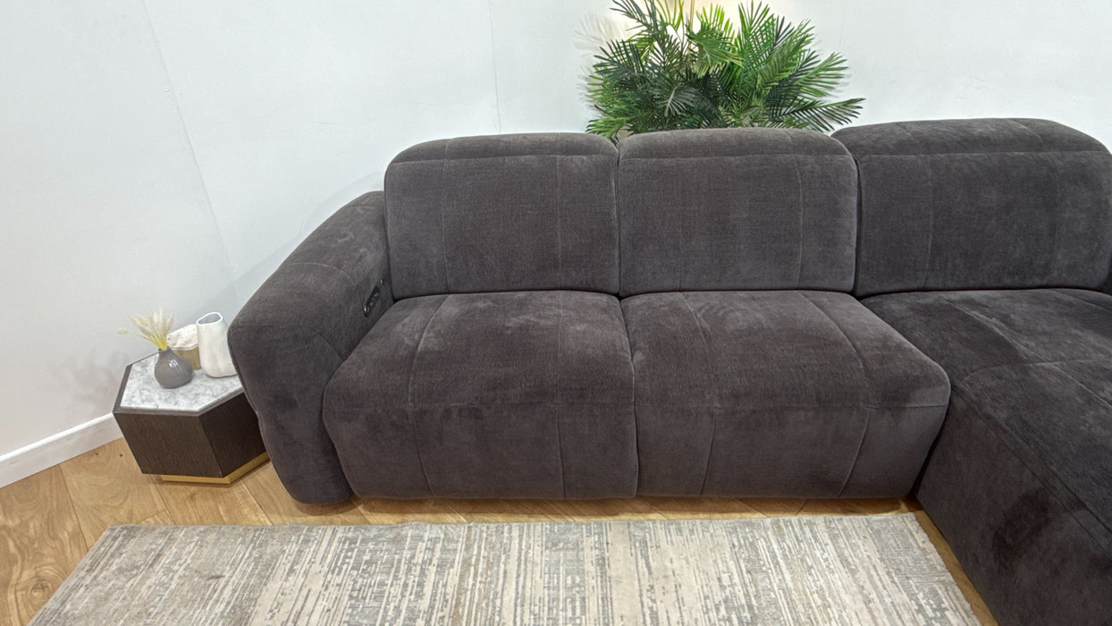 Sofology Lumiere Fabric 4 Seater Chaise Power Recliner/Headrest in Relaxed Chenille Raisin