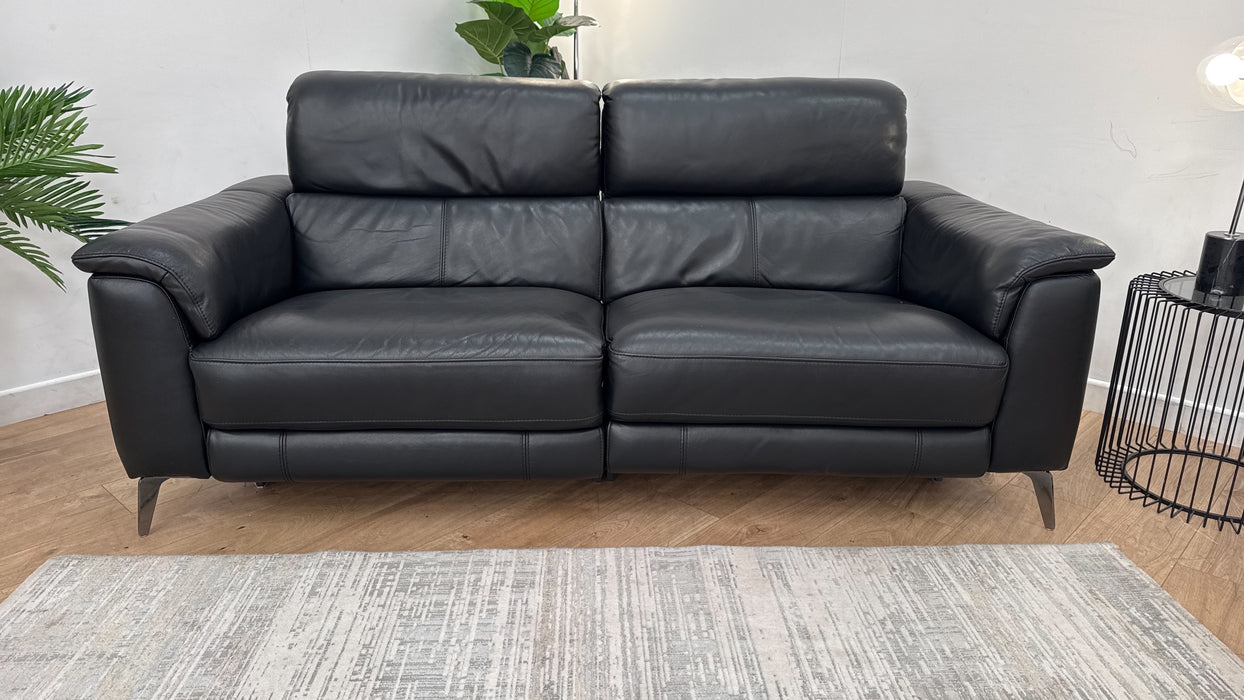 Sofology Illinois Leather 3 Seater Power Recliner/Headrest in Le Mans Black