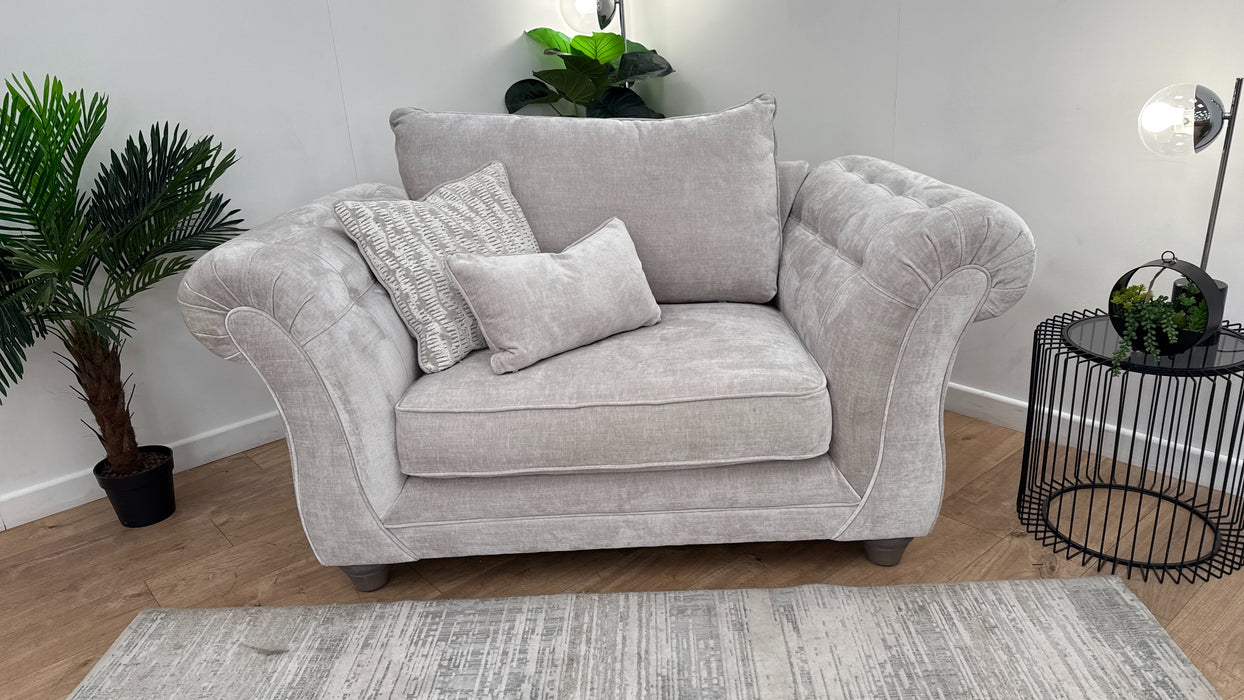 Sofology Highgrove Fabric Loveseat Full Back Feather Flex inLuxe Chenille Oyster