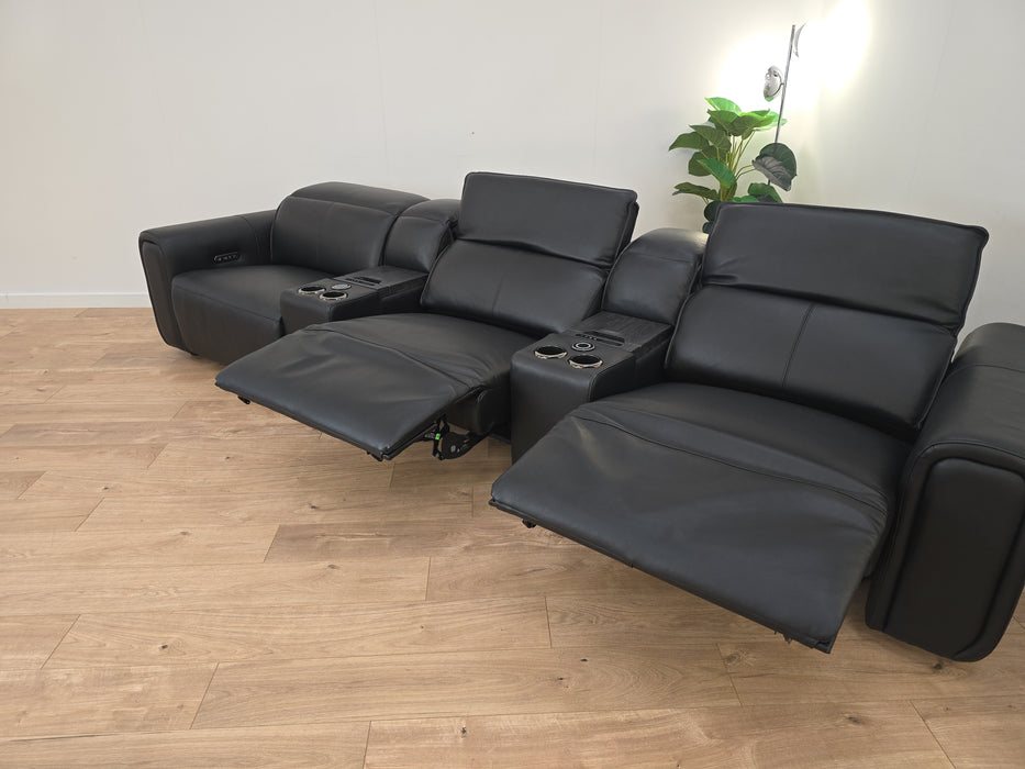 Premiere 3 Seater Cinema Sofa - Leather Power Recliner & Headrest - Jet Black